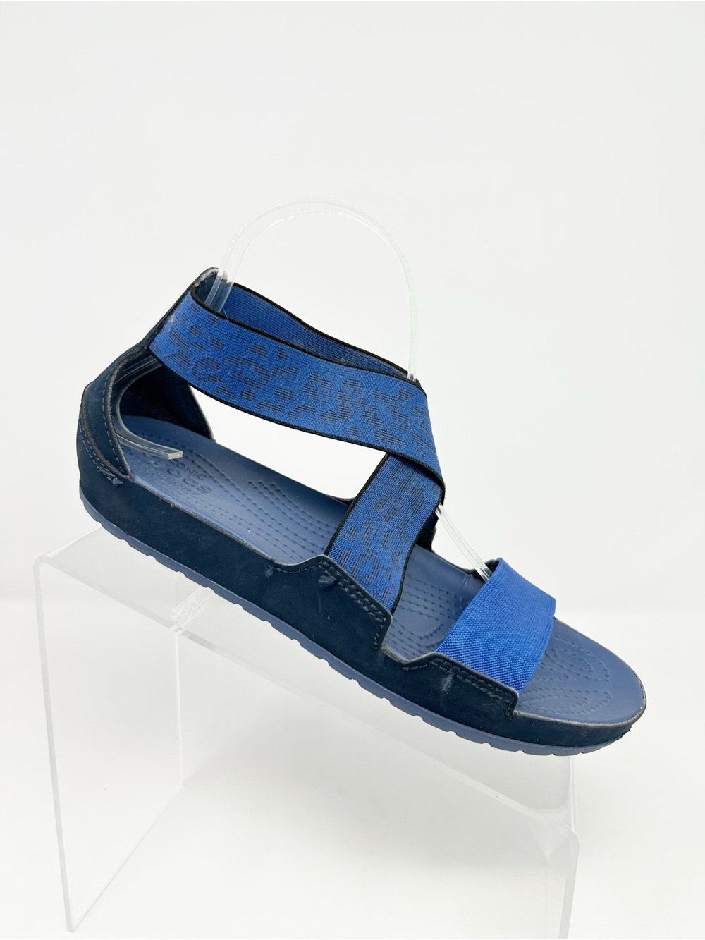 Crocs Anna Ankle Strap Gladiator Sandals Womens Blue Leopard Print Flat Size 8